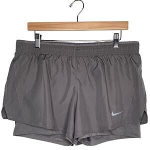 Nike 10K Women's 2-in-1 Running Shorts XL Gray Lightweight Mesh Dry Fit NWT